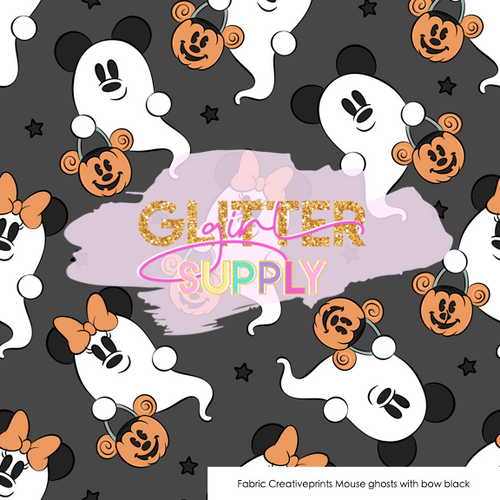 Fabric Creativeprints Mouse ghosts with bow black