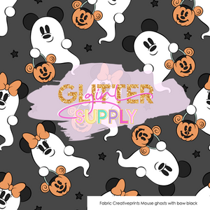 Fabric Creativeprints Mouse ghosts with bow black