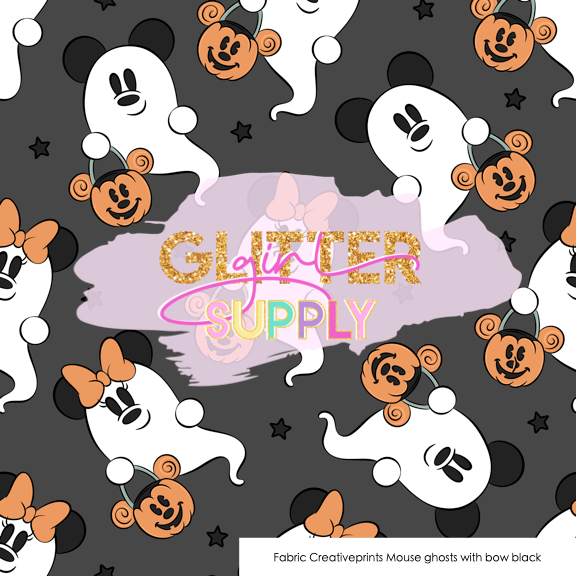 Fabric Creativeprints Mouse ghosts with bow black