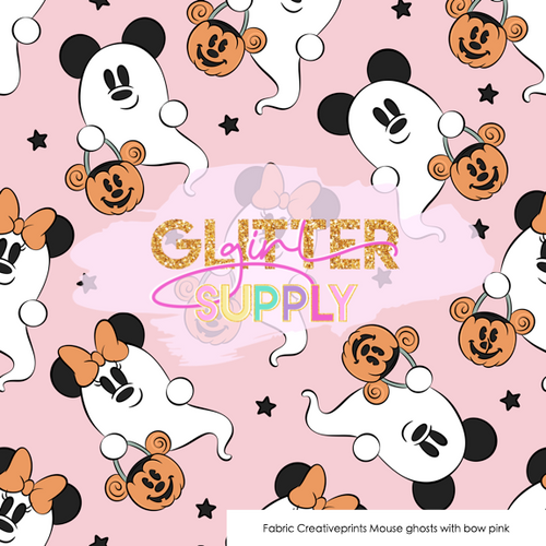 Fabric Creativeprints Mouse ghosts with bow pink