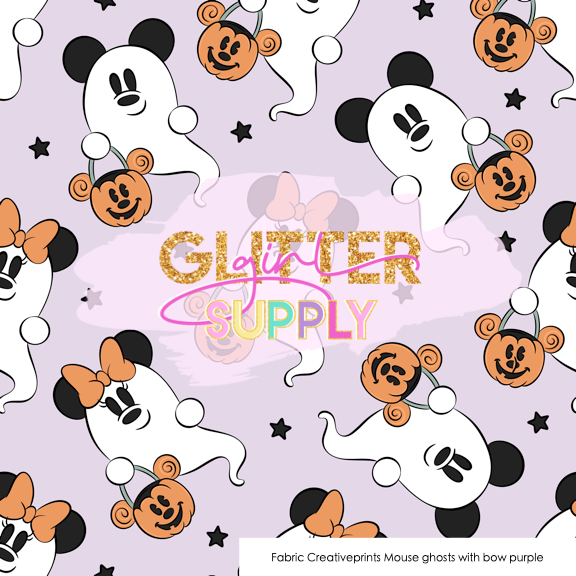 Fabric Creativeprints Mouse ghosts with bow purple