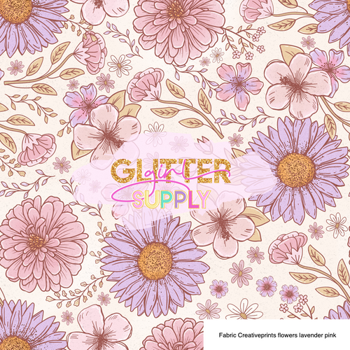 Fabric Creativeprints flowers lavender pink