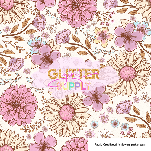 Fabric Creativeprints flowers pink cream