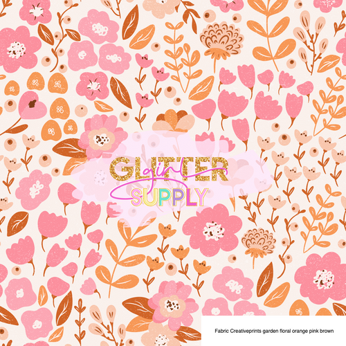 Fabric Creativeprints garden floral orange pink brown