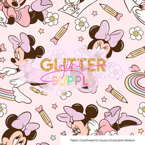 Fabric Creativeprints mouse school pink rainbow