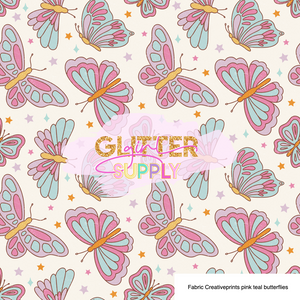 Fabric Creativeprints pink teal butterflies