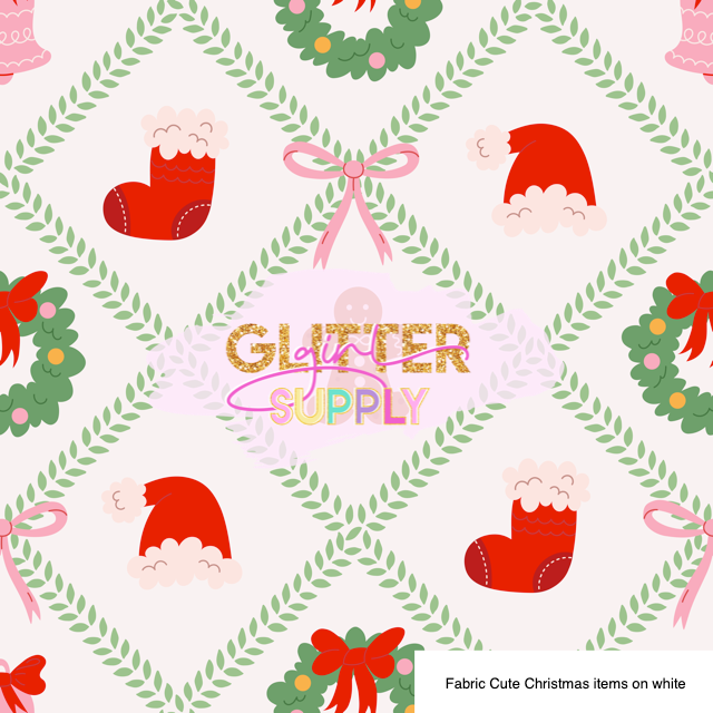 Fabric Cute Christmas items on white