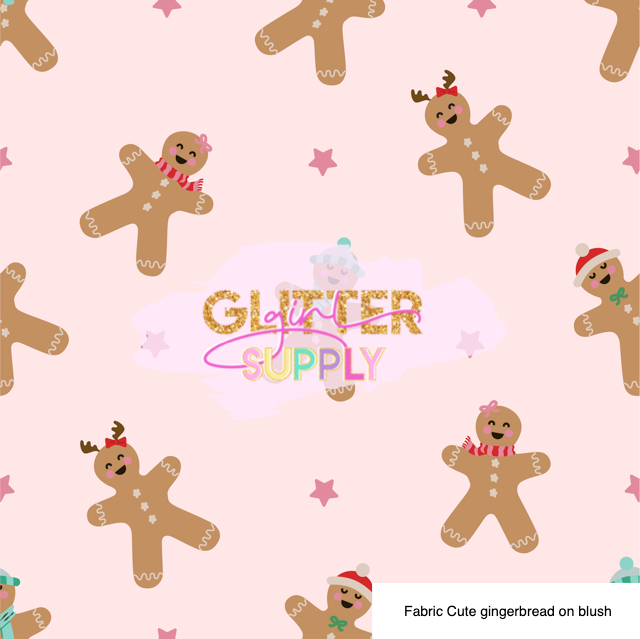 Fabric Cute gingerbread on blush