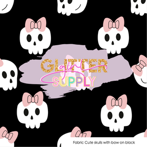 Fabric Cute skulls with bow on black