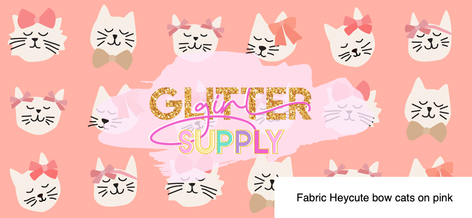Fabric Heycute bow cats on pink
