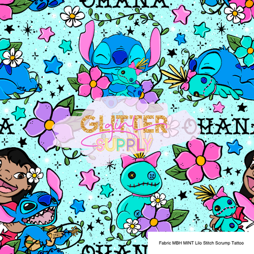 Fabric MBH MINT Lilo Stitch Scrump Tattoo