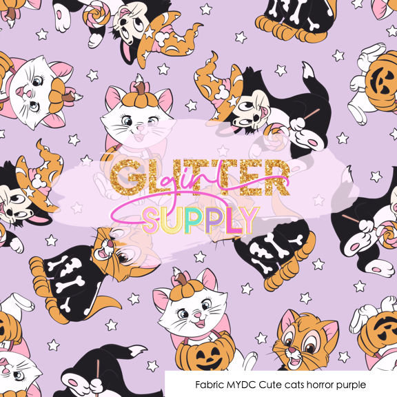 Fabric MYDC Cute cats horror purple