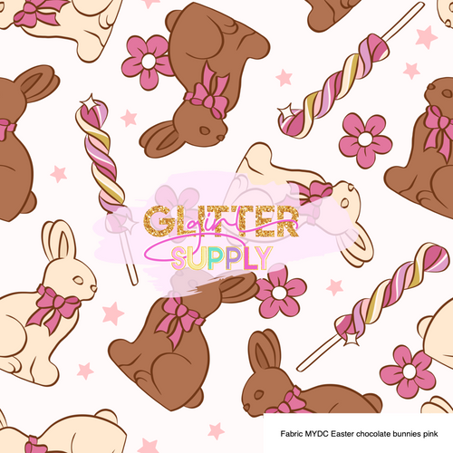 Fabric MYDC Easter chocolate bunnies pink