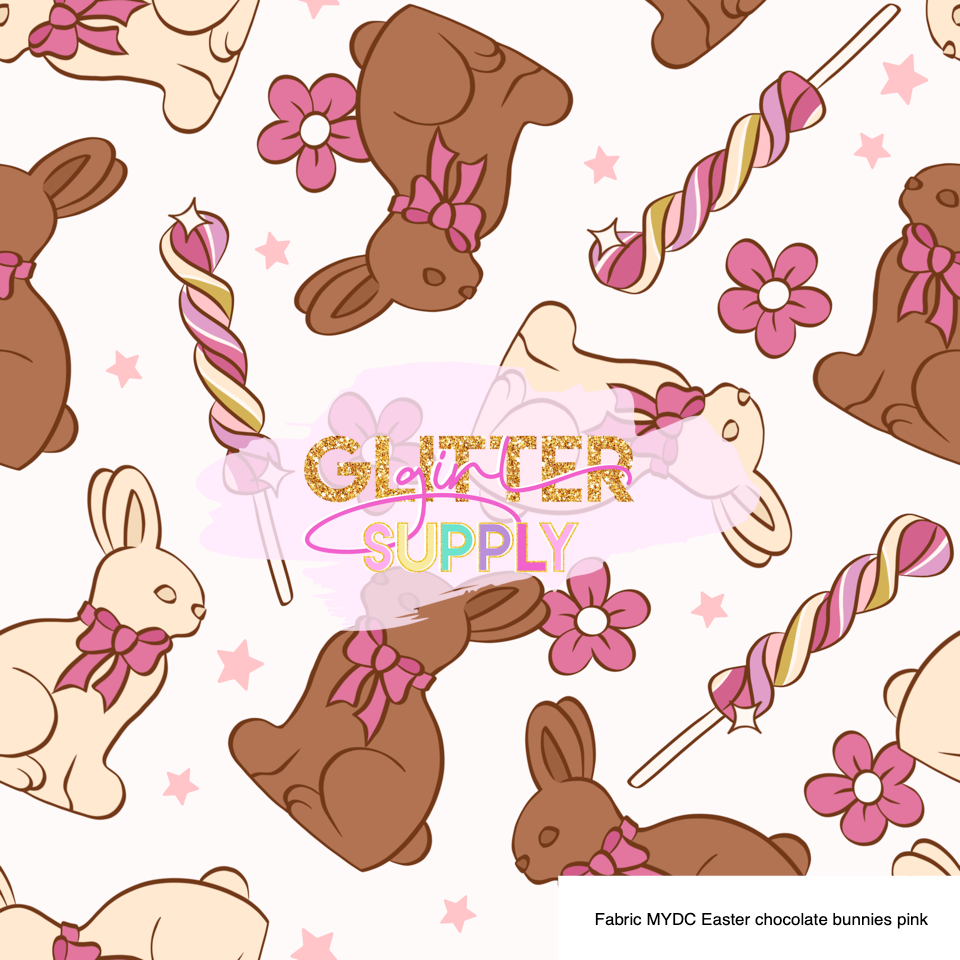 Fabric MYDC Easter chocolate bunnies pink