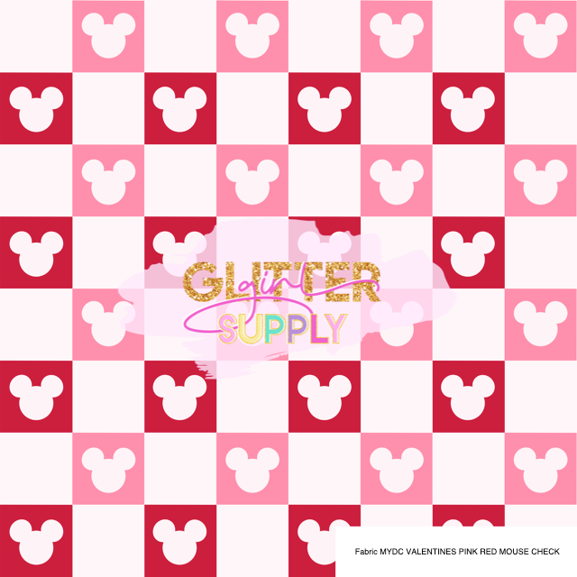 Fabric MYDC VALENTINES PINK RED MOUSE CHECK