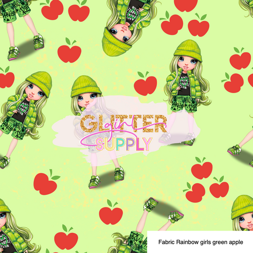 Fabric Rainbow girls green apple