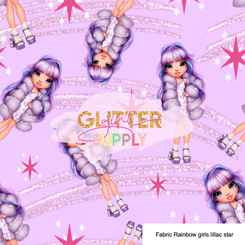 Fabric Rainbow girls lillac star