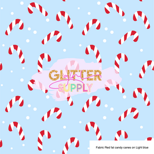 Fabric Red fat candy canes on Light blue