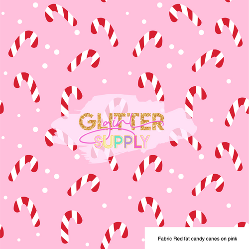 Fabric Red fat candy canes on pink