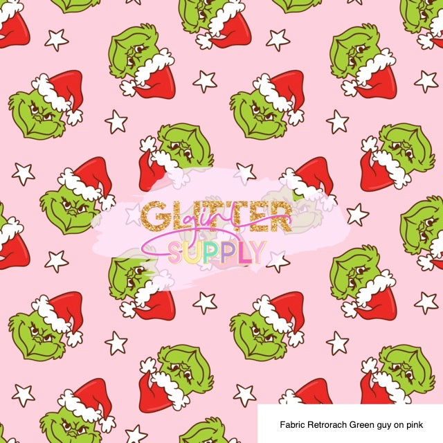 Fabric Retrorach Green guy on pink