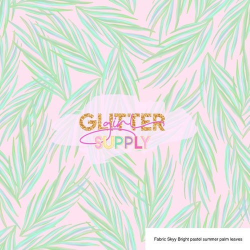 Fabric Skyy Bright pastel summer palm leaves