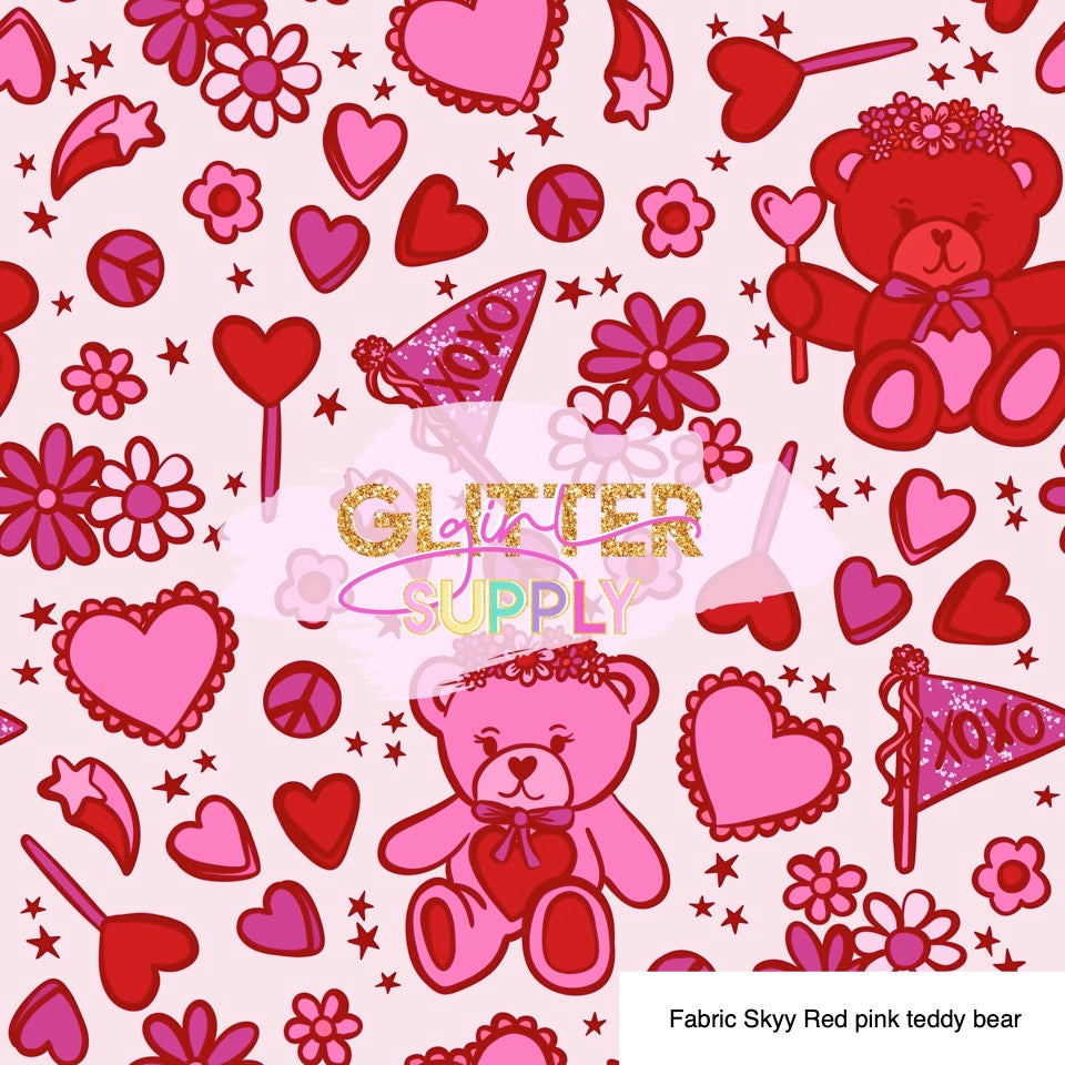 Fabric Skyy Red pink teddy bear