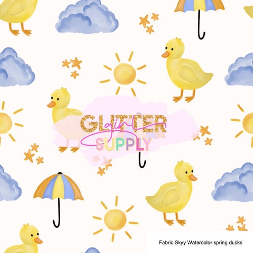 Fabric Skyy Watercolor spring ducks