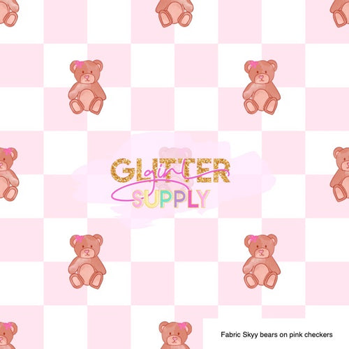 Fabric Skyy bears on pink checkers