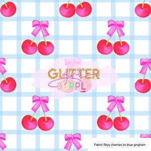 Fabric Skyy cherries on blue gingham