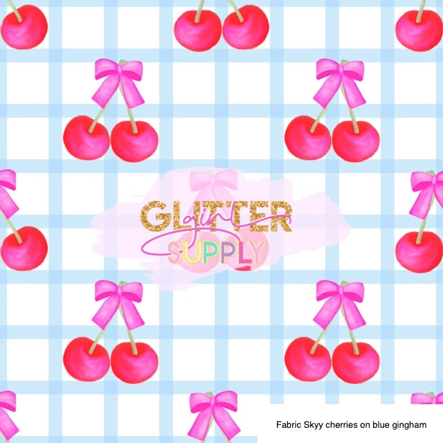 Fabric Skyy cherries on blue gingham