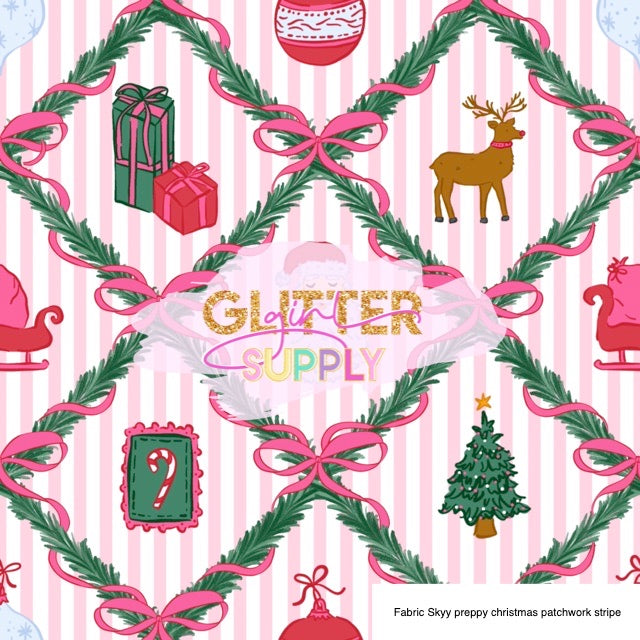 Fabric Skyy preppy christmas patchwork stripe