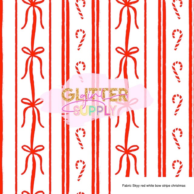 Fabric Skyy red white bow stripe christmas