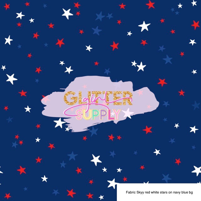 Fabric Skyy red white stars on navy blue bg