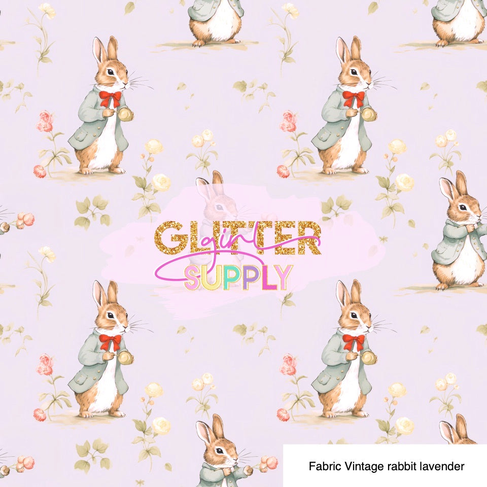 Fabric Vintage rabbit lavender