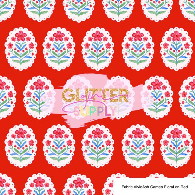 Fabric VivieAsh Cameo Floral on Red