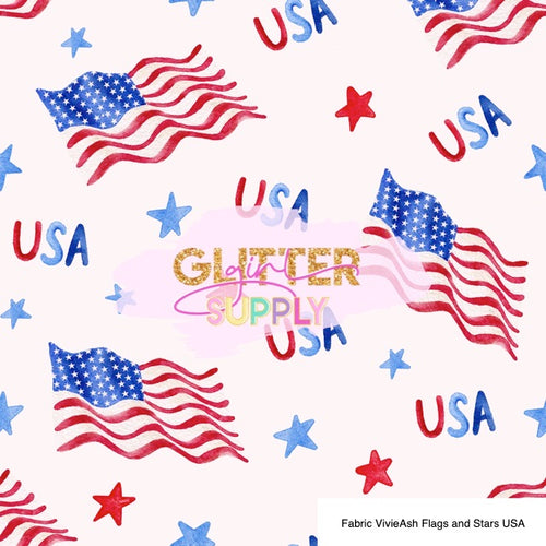 Fabric VivieAsh Flags and Stars USA