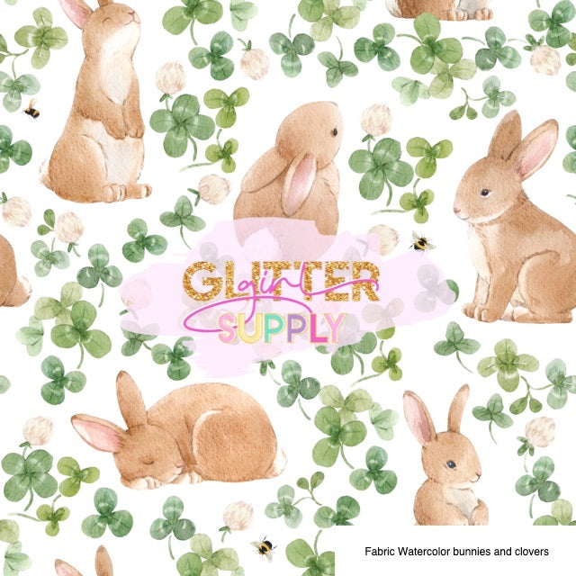 Fabric Watercolor bunnies and clovers