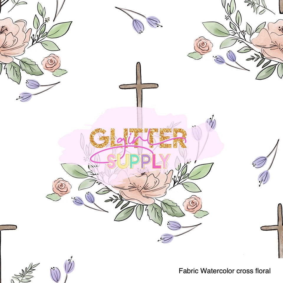 Fabric Watercolor cross floral