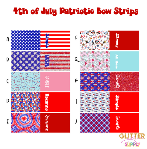 4th of July Personalized fabric bow STRIPS