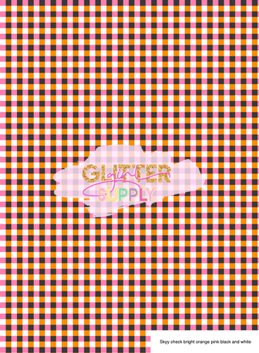 Skyy check bright orange pink black and white