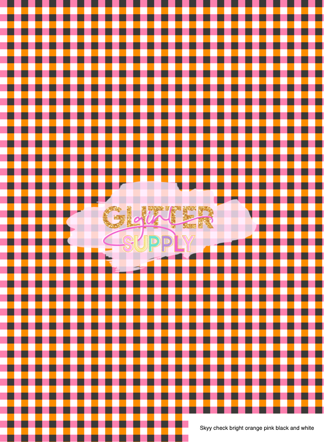 Skyy check bright orange pink black and white