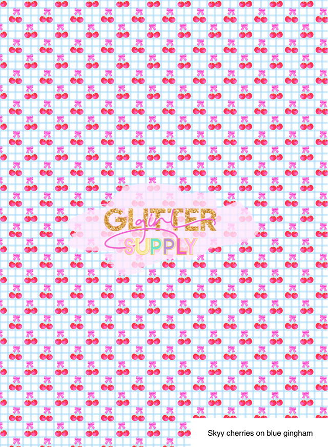 Skyy cherries on blue gingham