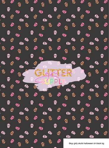 Skyy girly skulls halloween on black bg