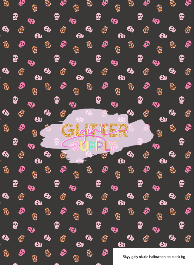 Skyy girly skulls halloween on black bg