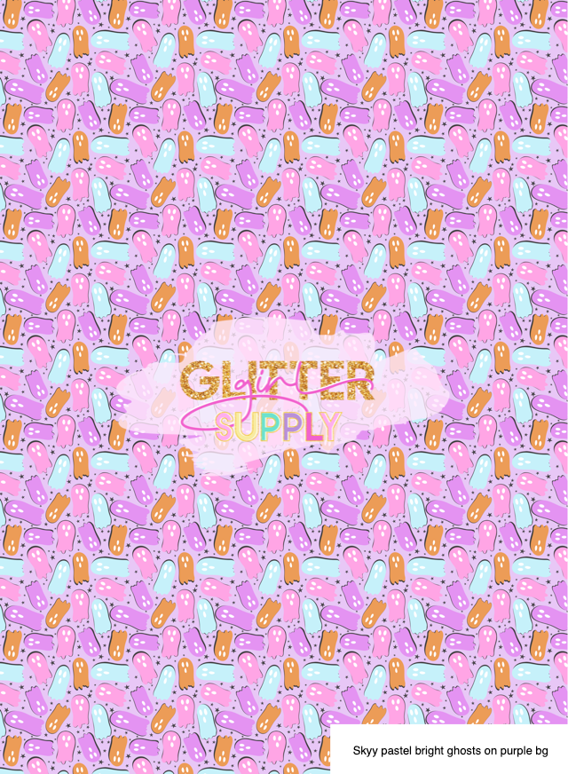 Skyy pastel bright ghosts on purple bg