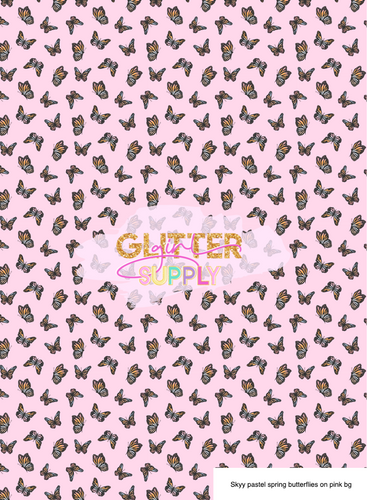Skyy pastel spring butterflies on pink bg