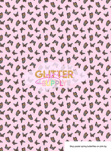 Skyy pastel spring butterflies on pink bg
