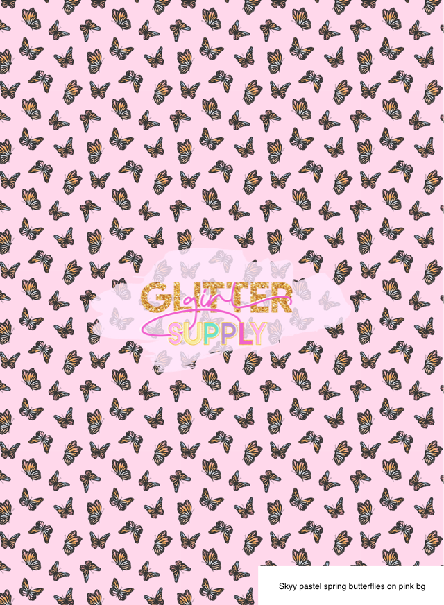 Skyy pastel spring butterflies on pink bg
