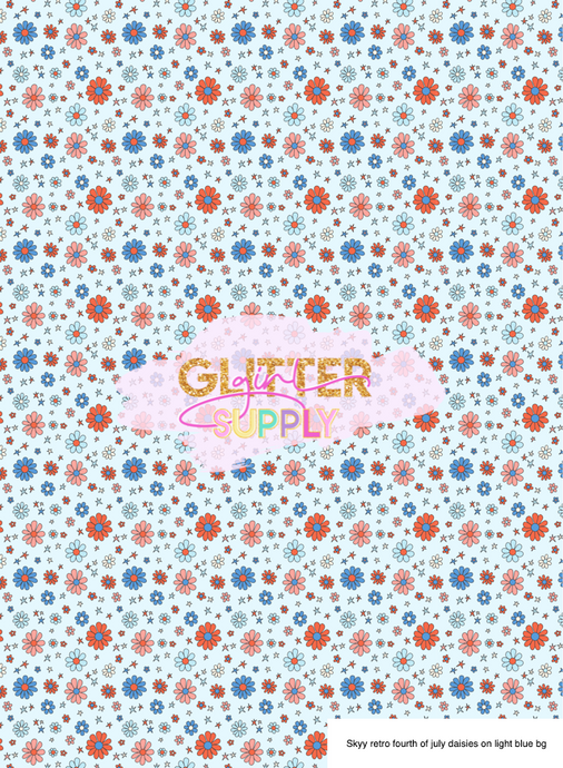 Skyy retro fourth of july daisies on light blue bg