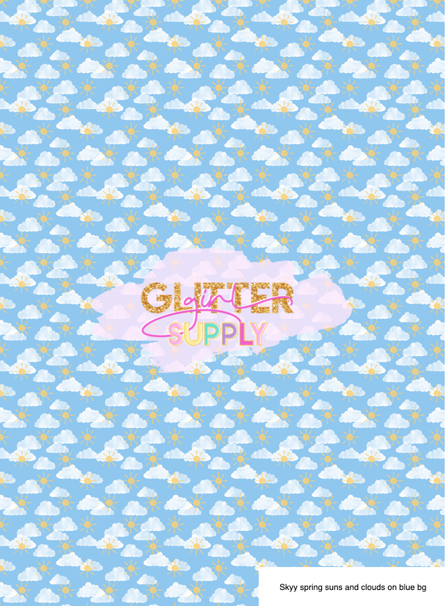 Skyy spring suns and clouds on blue bg